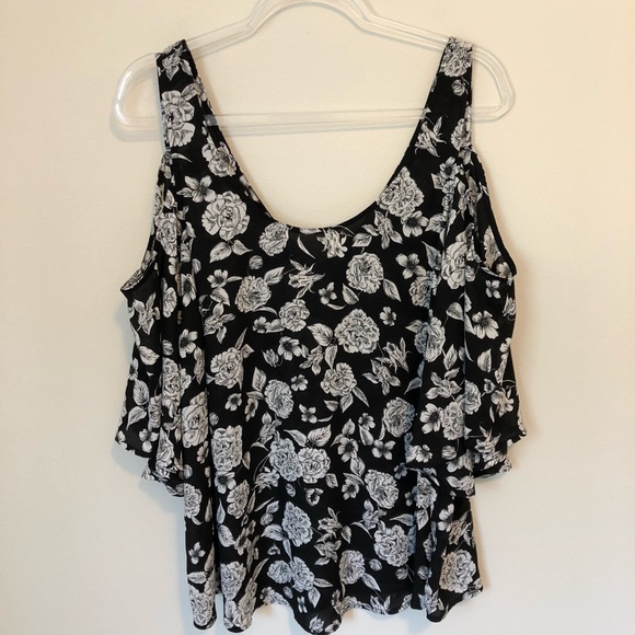 torrid Tops - Torrid - Floral Print Georgette Cold Shoulder Top